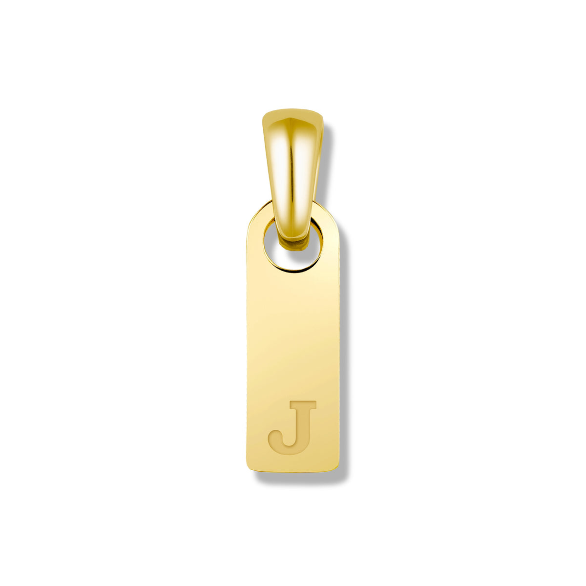 Gold pendant with letter 'J' on a white background