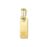 Gold pendant with the letter 'K' on a white background