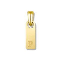 Gold pendant with letter 'P' on a white background
