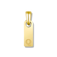 Gold pendant with letter 'Q' on a white background