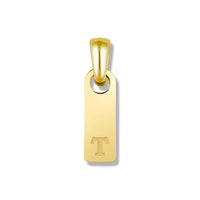 Gold pendant with letter 'T' on a white background