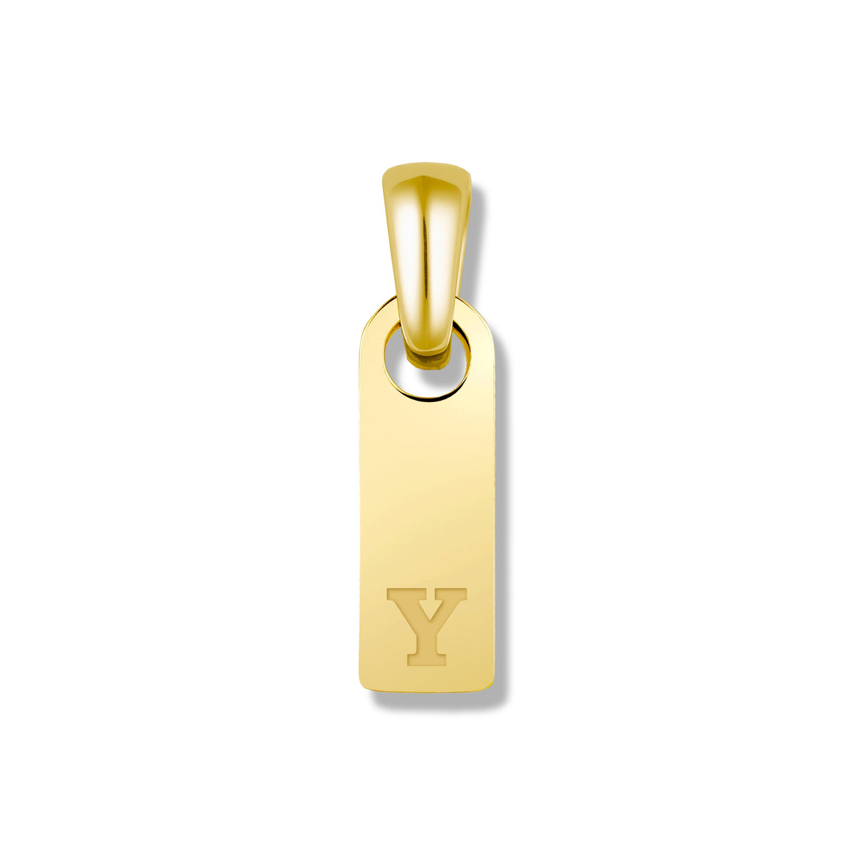 Gold pendant with 'Y' on a white background