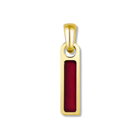 Gold pendant with a red enameled bar on a white background