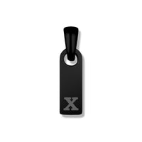 Black pendant with letter 'X' on a white background
