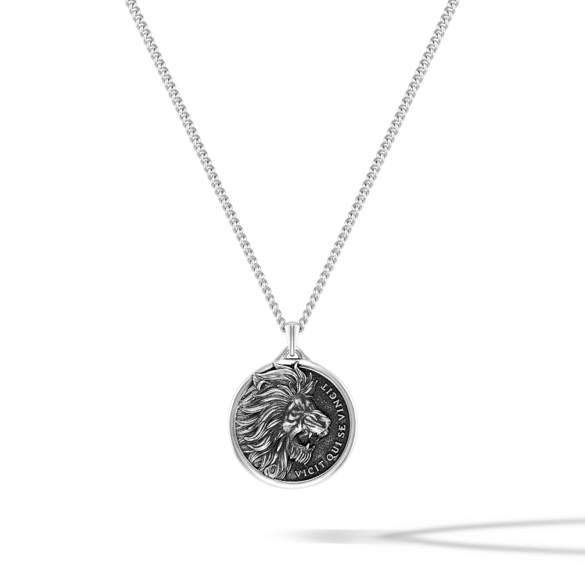Silver chain necklace with silver lion pendant 