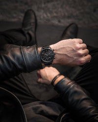 Chrono S Black Croc Italian Leather Strap Matte Black Watch Face Matte Black Case Clasp Black Accents