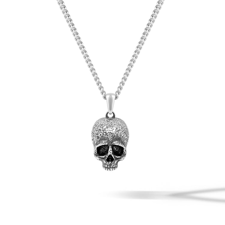 Silver momento mori skull pendant for men