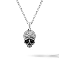 Skull-shaped pendant necklace on a white background