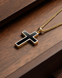 Stone Cross Pendant - Gold Onyx