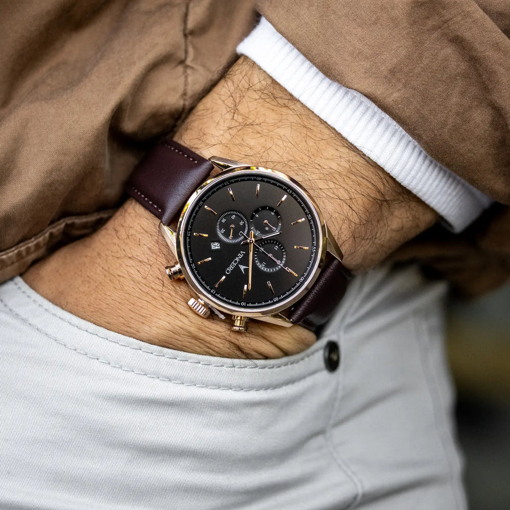 Leather strap chronograph clearance watch