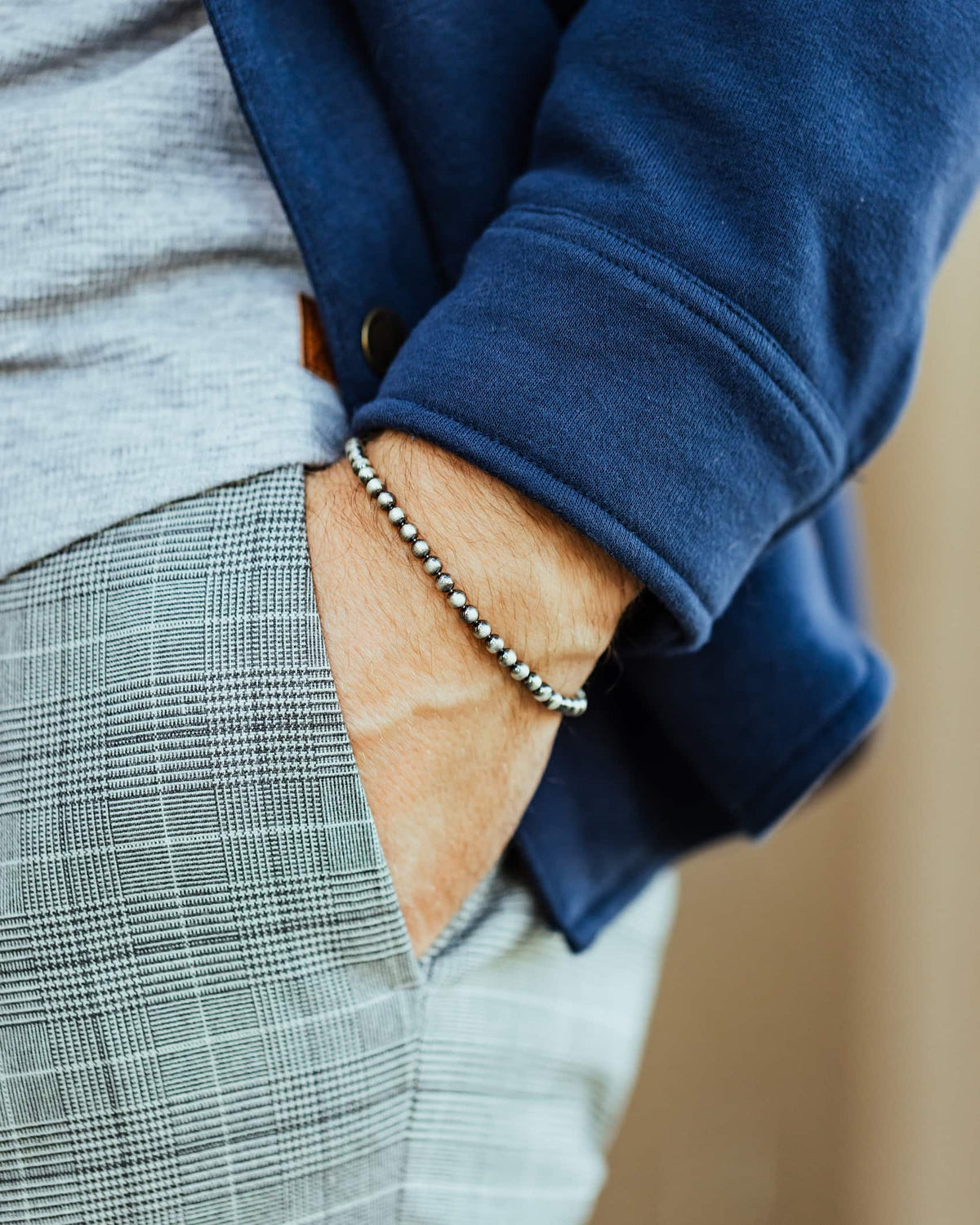 Mens Sterling Silver Beaded Bracelet