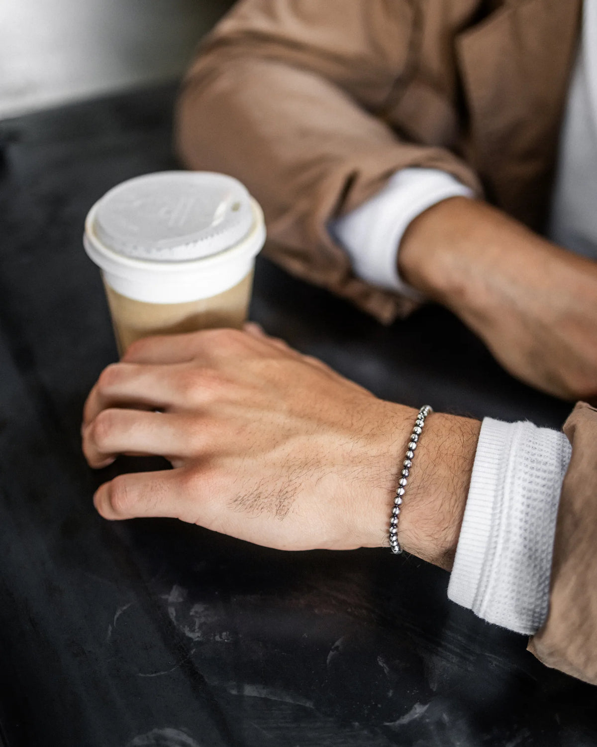 Mens Sterling Silver Beaded Bracelet