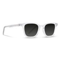 Clear frame sunglasses with dark lenses on a white background