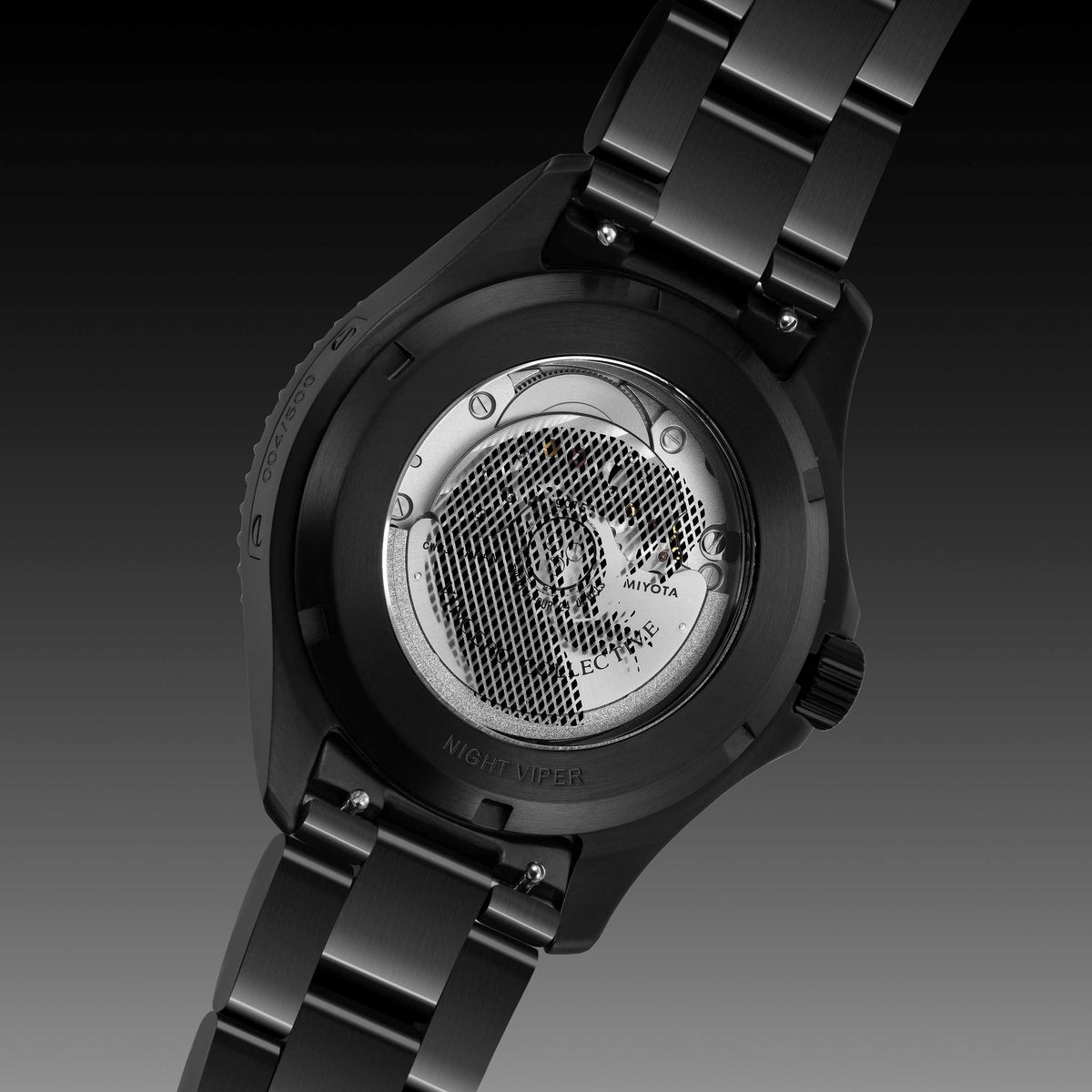 Black watch with visible brand logo on a dark background