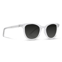 Clear frame sunglasses with dark lenses on a white background