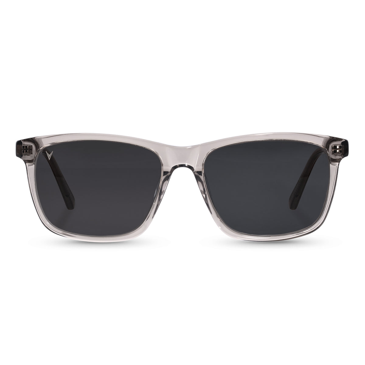 A pair of acetate frame sunglasses with dark lenses, front view.