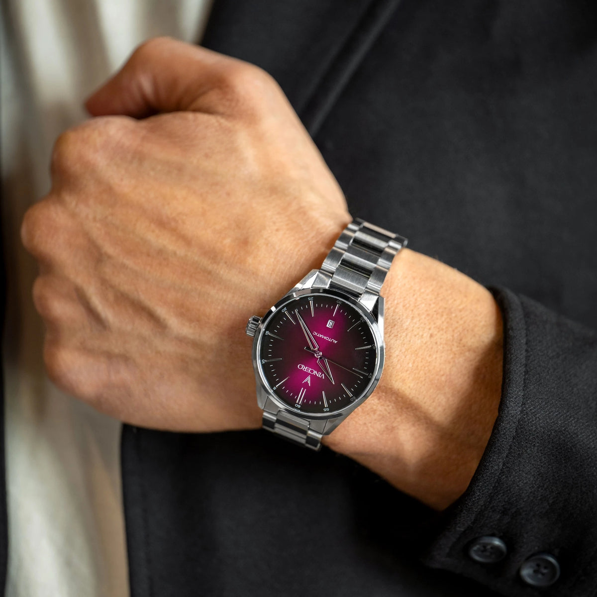 Purple fumé dial on wrist 