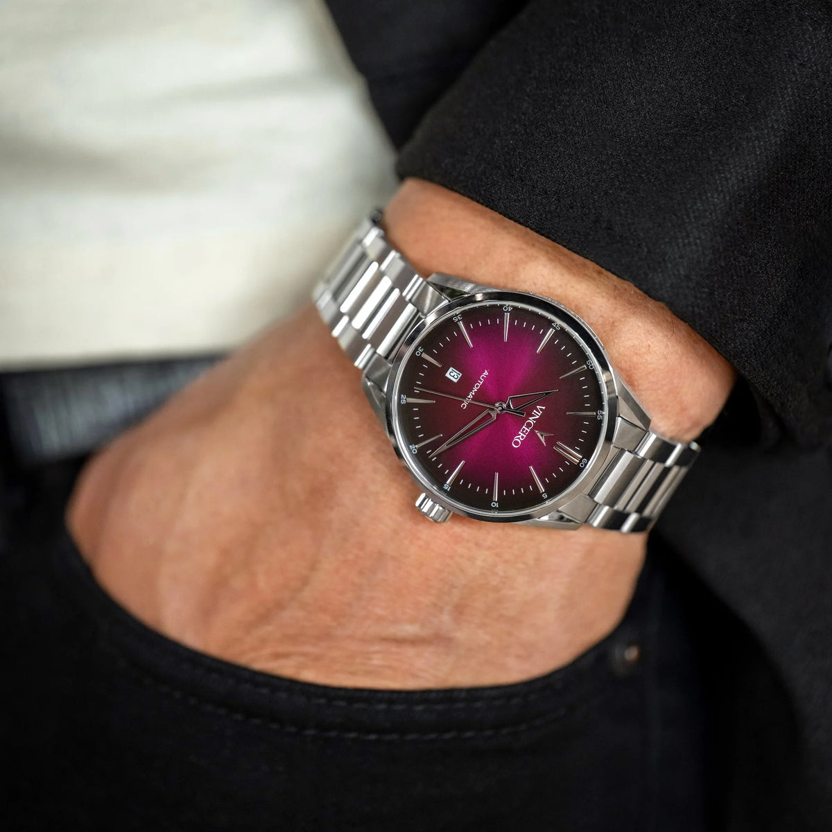Purple Fumé Dial Quasar Watch on wrist 