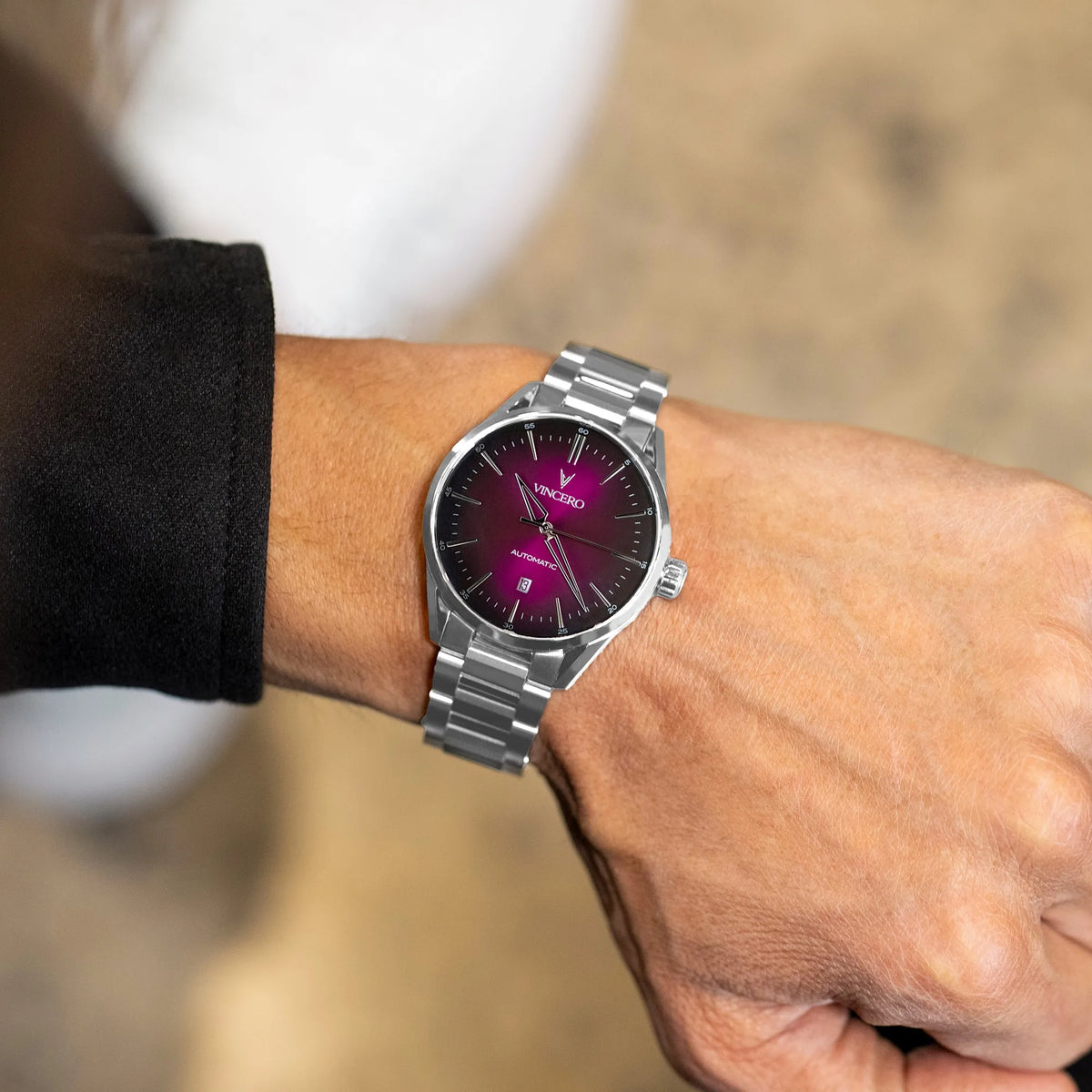Purple Fumé Dial Watch on Wrist 