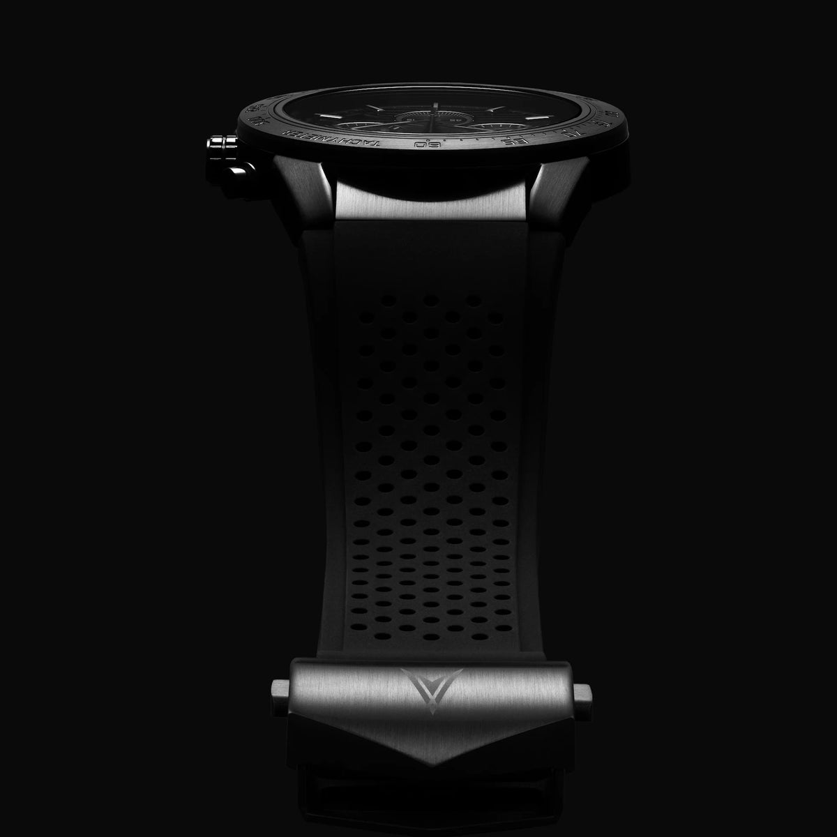 Black watch with detailed design on a black background