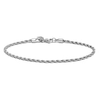 Silver rope chain bracelet on a white background