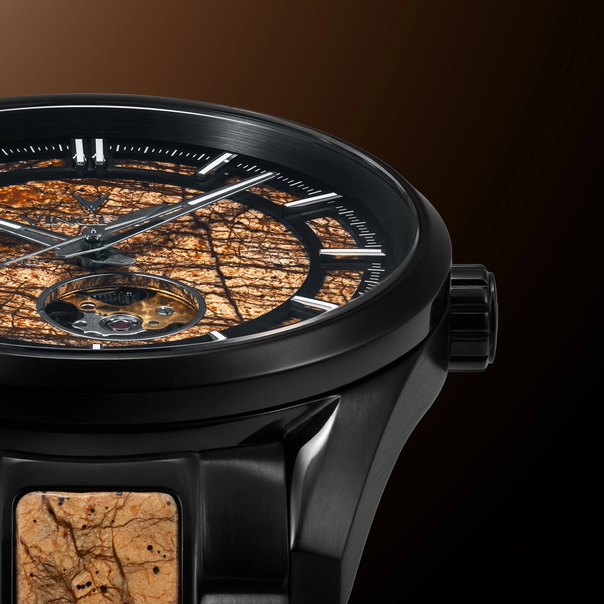 Luxury watch with intricate design on a dark background