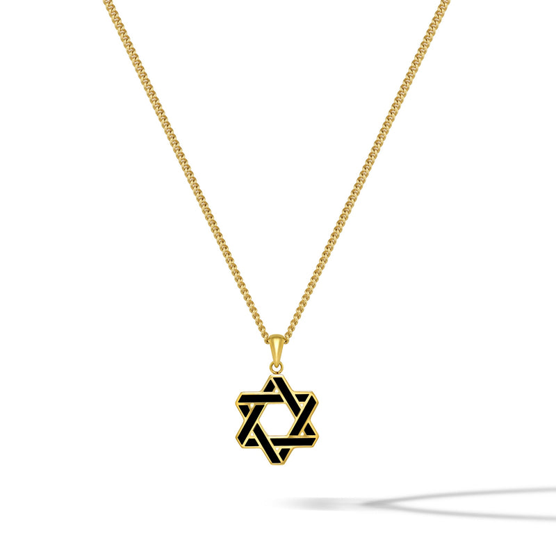 Star Of David Pendant - 14K Gold Onyx