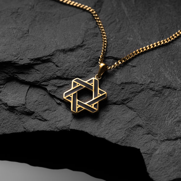 Star Of David Pendant - 14K Gold Onyxhover image