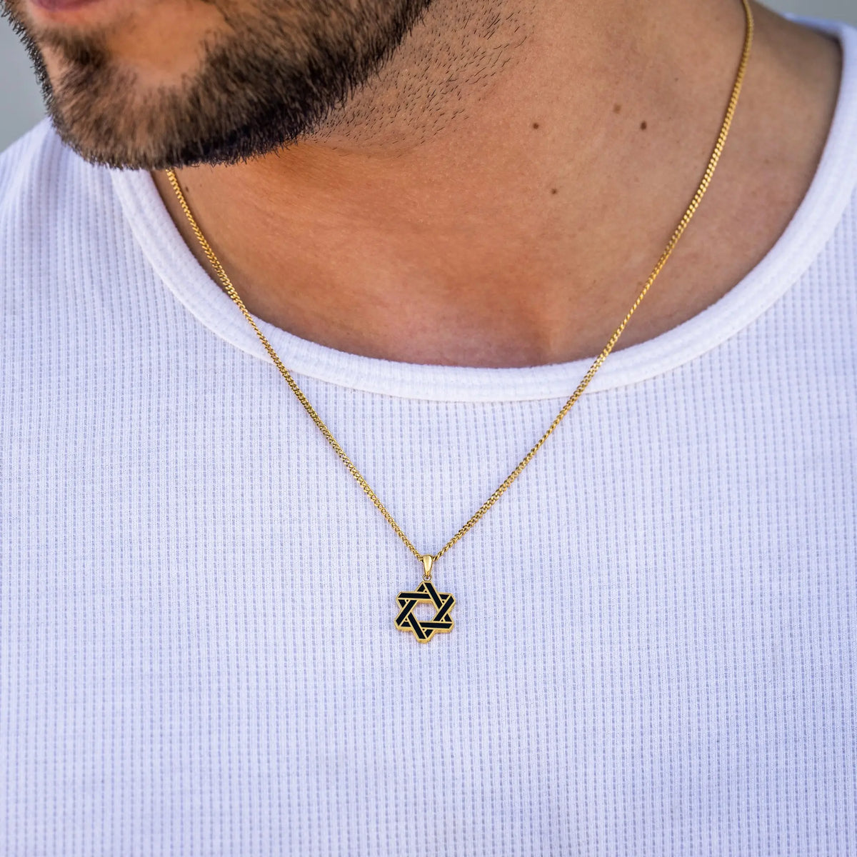 Gold Star of David Pendant For Men