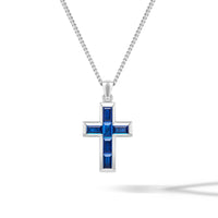 Blue Stone Cross Necklace For Men on White