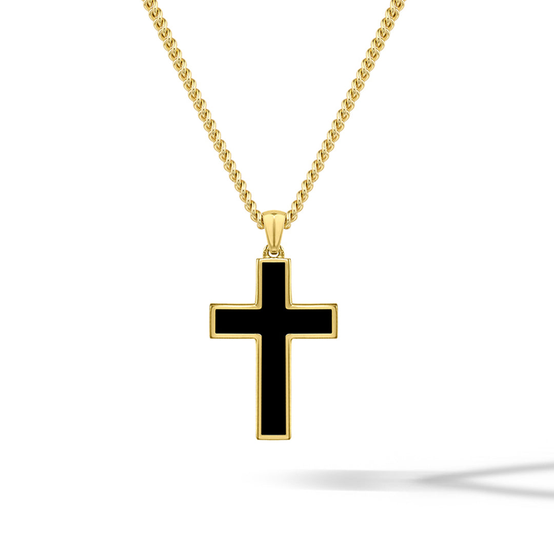 Stone Cross Pendant -  14K Gold Onyx