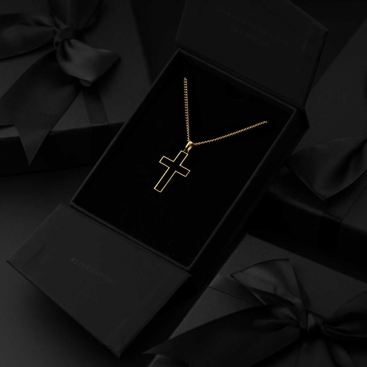 Mens GOld And black Cross  Pendant Necklace