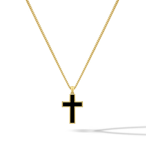 Stone Cross Pendant -  14K Gold Onyx