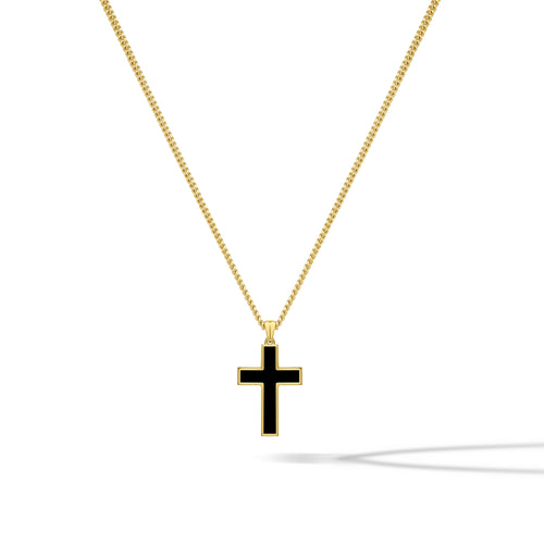 Stone Cross Pendant - Gold Onyx