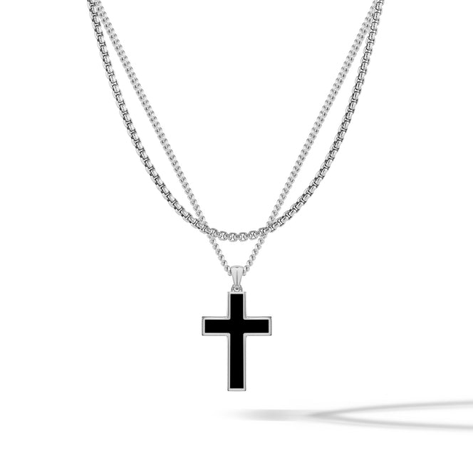 Stone Cross Pendant - Sterling Silver Set