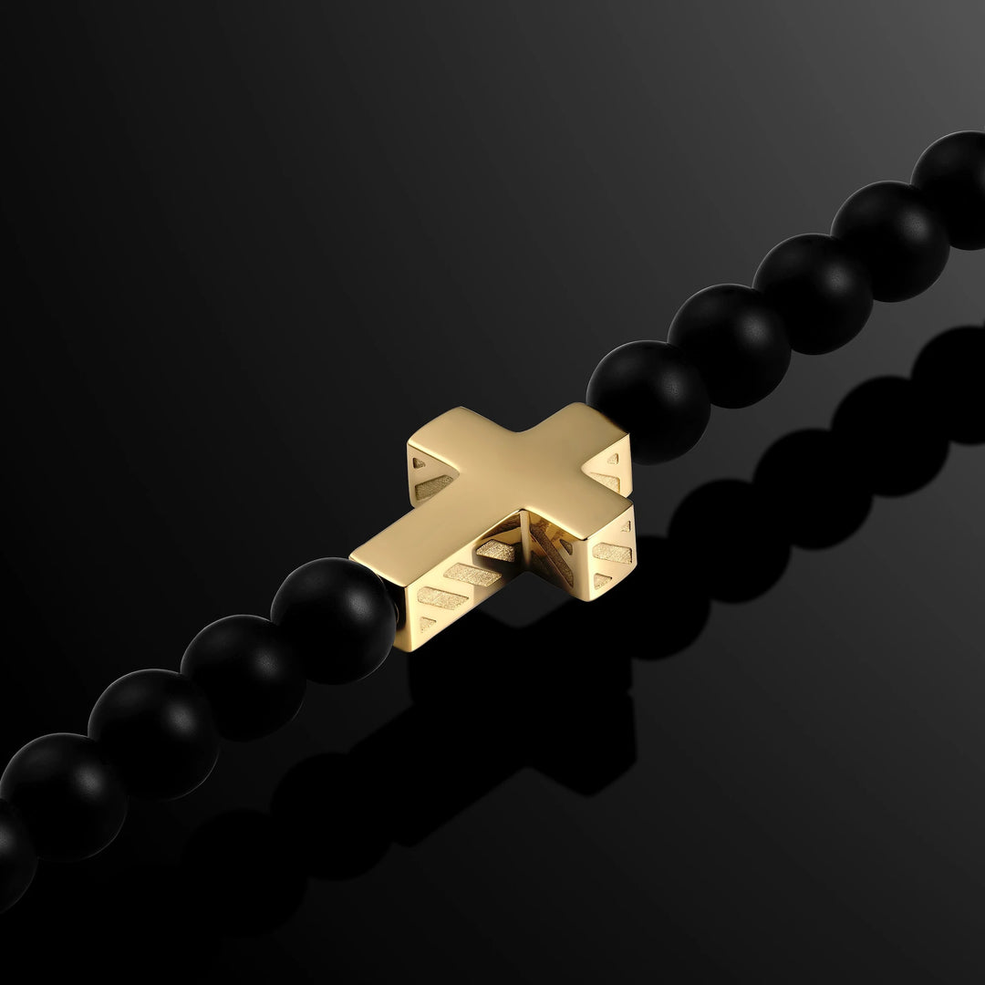 Spiritual Bead Cross Bracelet, 4MM - 14K Goldhover image
