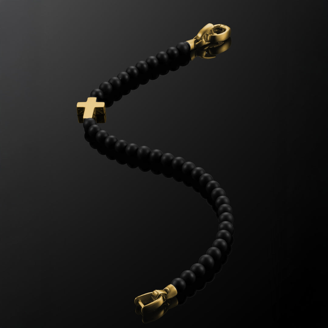 Spiritual Bead Cross Bracelet, 4MM - 14K Goldhover image