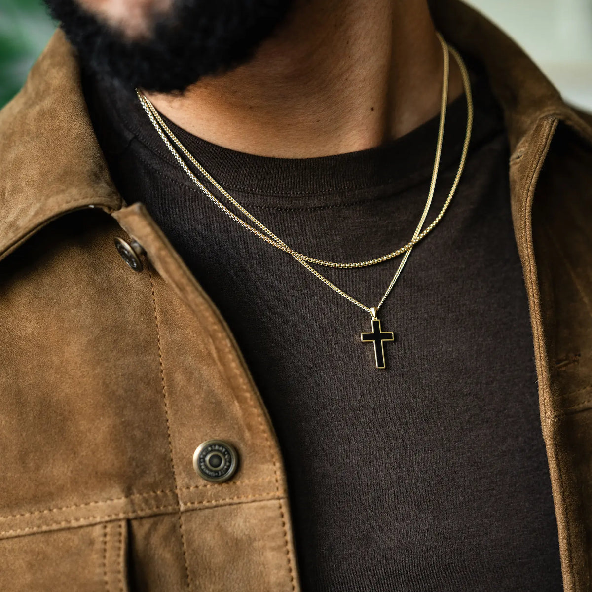 Mens GOld And black Cross  Pendant Necklace