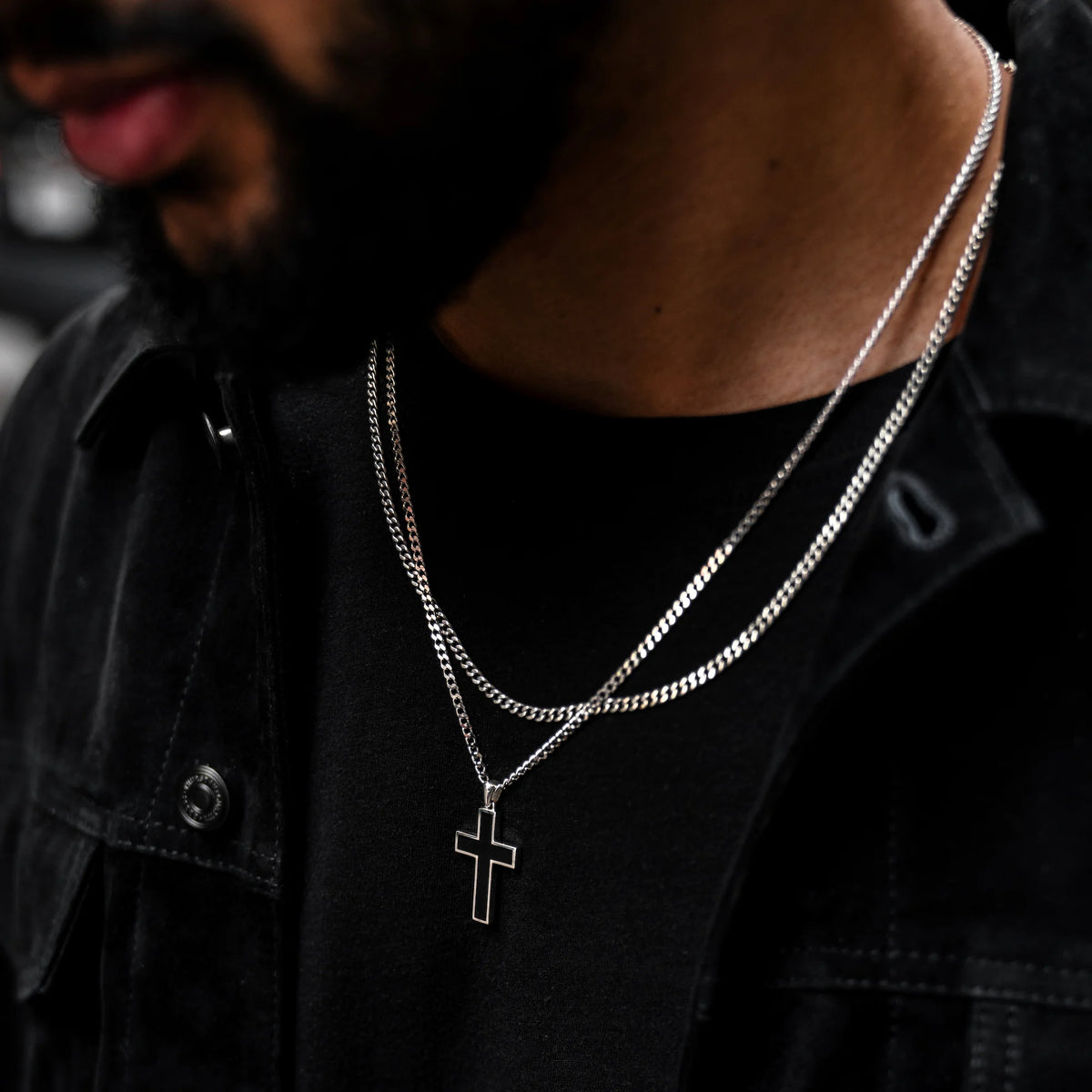 Black Stone Cross Pendant For Men
