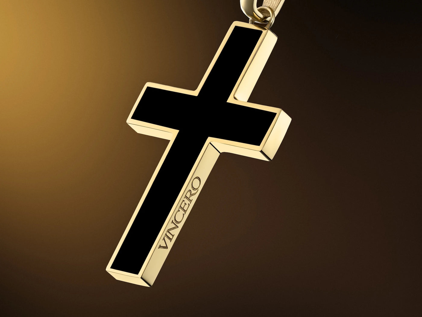 Mens GOld And black Cross  Pendant Necklace