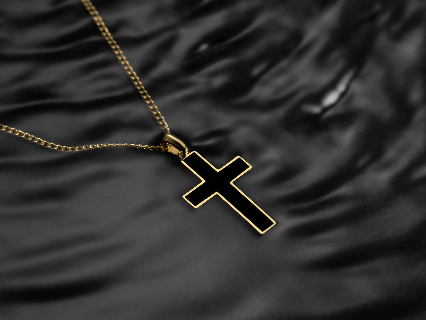 Mens GOld And black Cross  Pendant Necklace in water