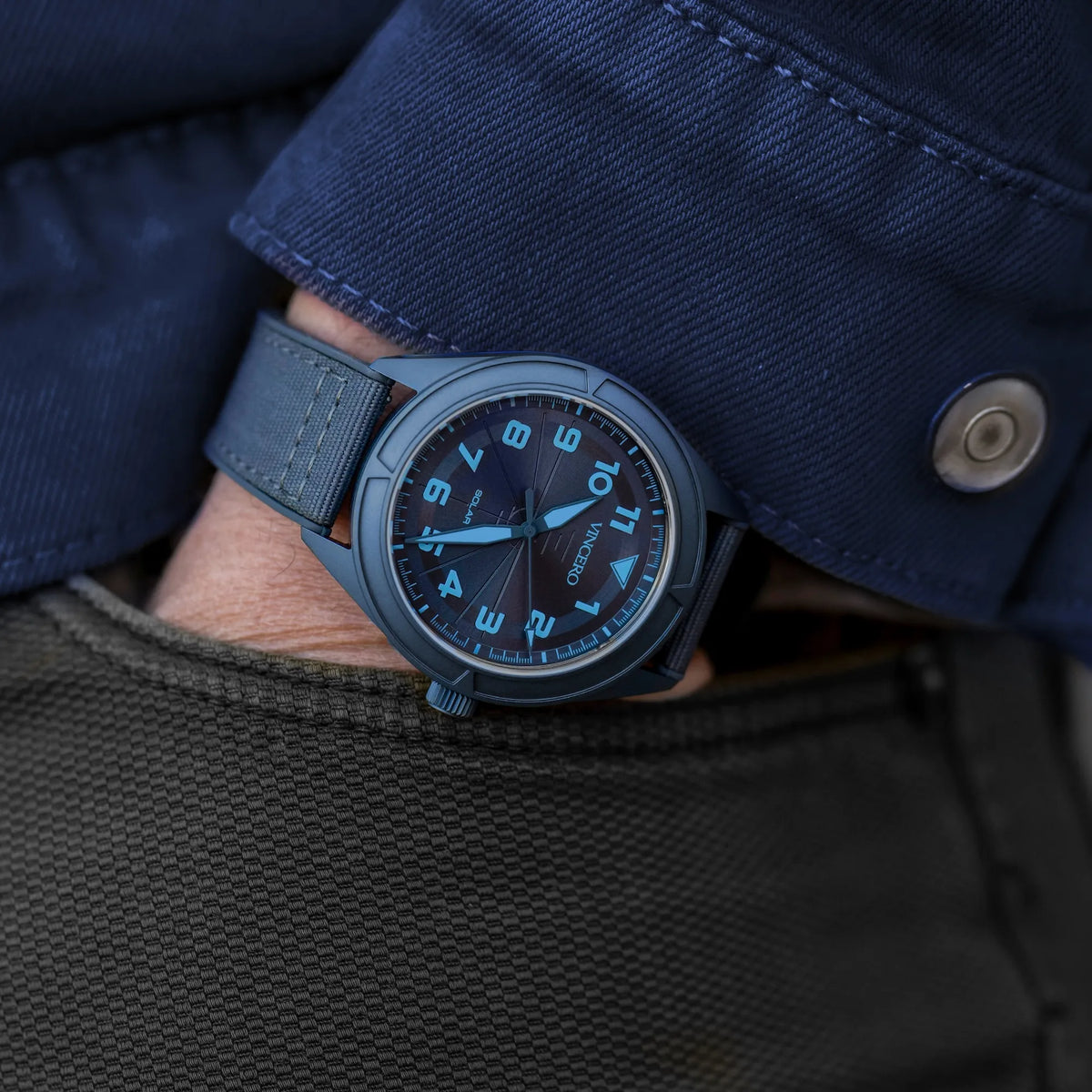 Stratos Blue Titanium Watch pocket shot