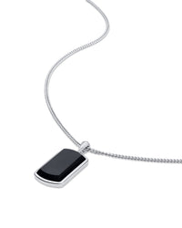 Black Onyx Tag Pendant Mens Necklace Sterling Silver