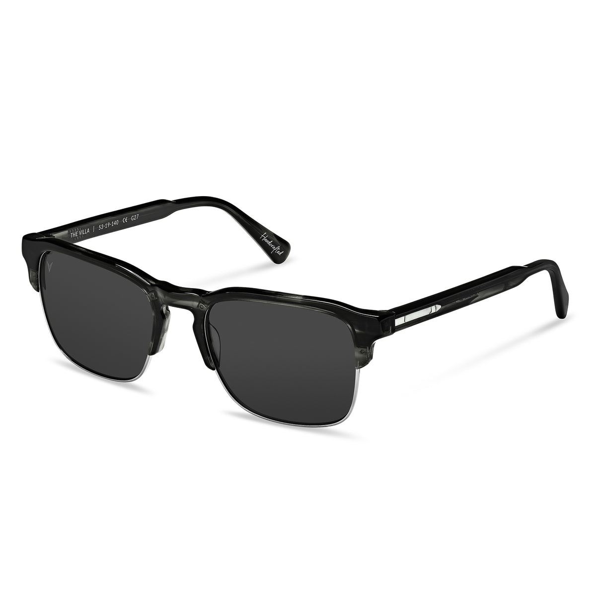 Black sunglasses with dark lenses on a white background