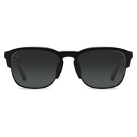 Black sunglasses with dark lenses on a white background