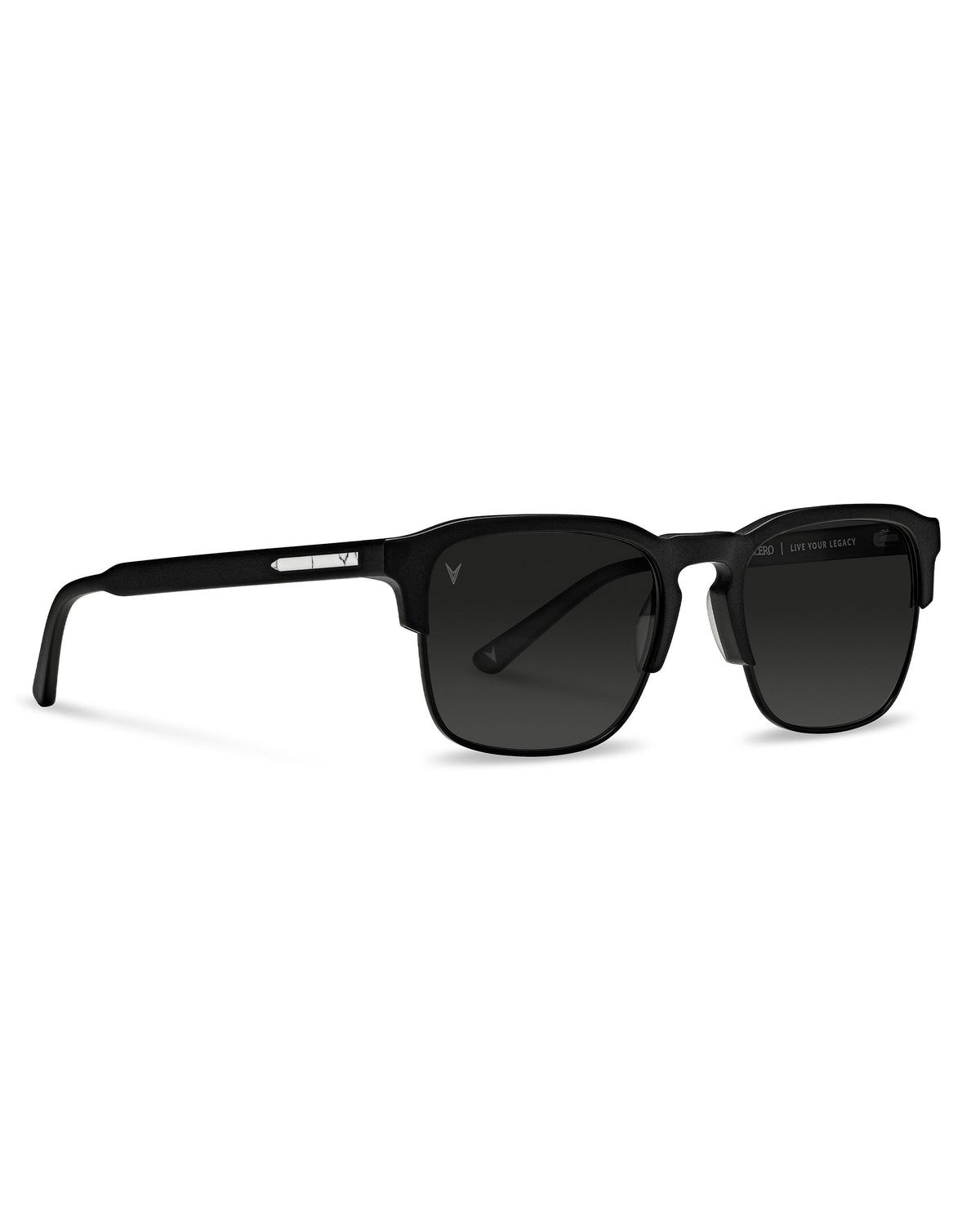 Black sunglasses with dark lenses on a white background
