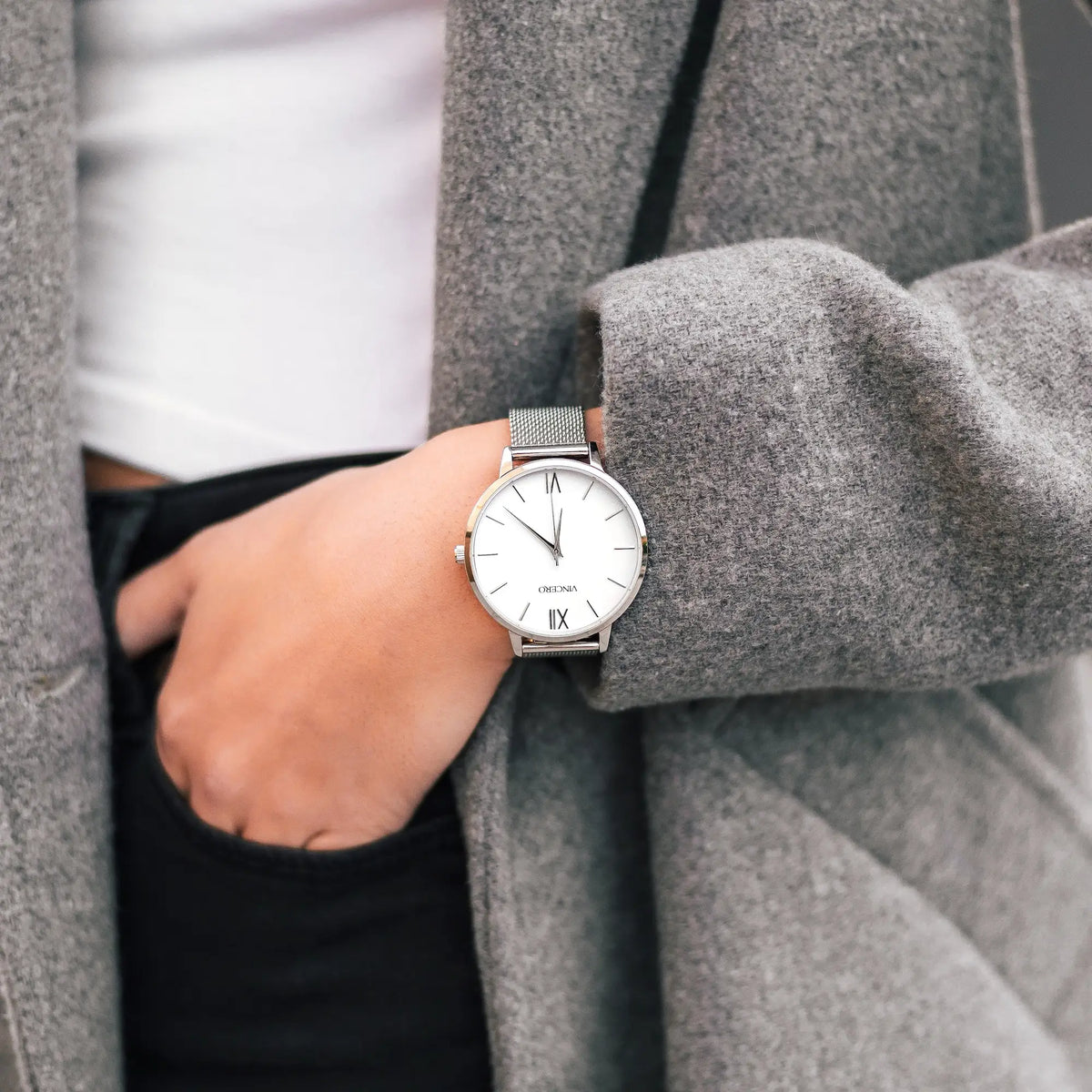 Eros Silver watch on wrist