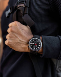 Altitude Black Cordura Nylon Strap Black Watch Face Black Case Clasp White and Red Accents