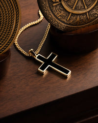 Mens Gold Stone Cross Pendant 14K Gold Necklace