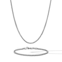 Silver chain necklace on a white background